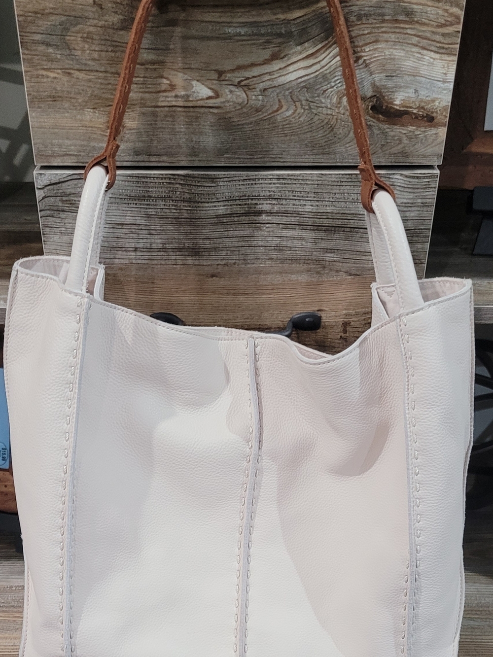 The Sak Los Feliz Soft White Leather Large Tote with Brown Handles